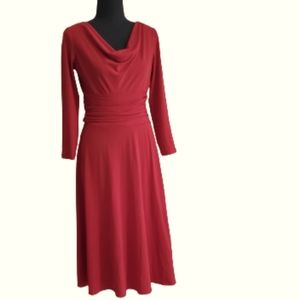 MAGGY LONDON RED DRAPE COWL NECK JERSEY DRESS ( SIZE 10)
